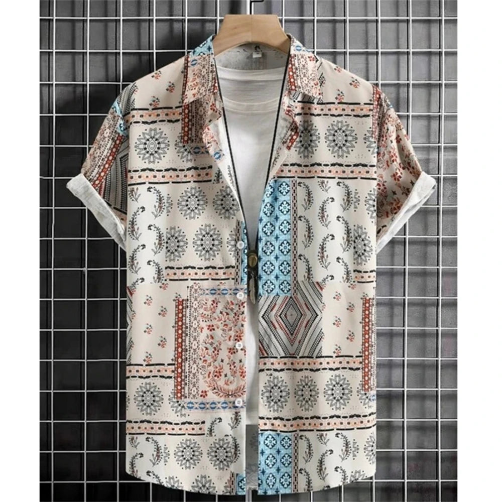 3D Printed Ethnic Men's Hawaiian Shirts Vintage Button Short Sleeve Lapel Retro Streetwear Hawaiian Blouse shirts for men Summer