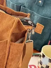 Corduroy Crossbody Tote Bag Stylish Commuter Shoulder Bag with Multiple Spacious Pockets Handbag for Women