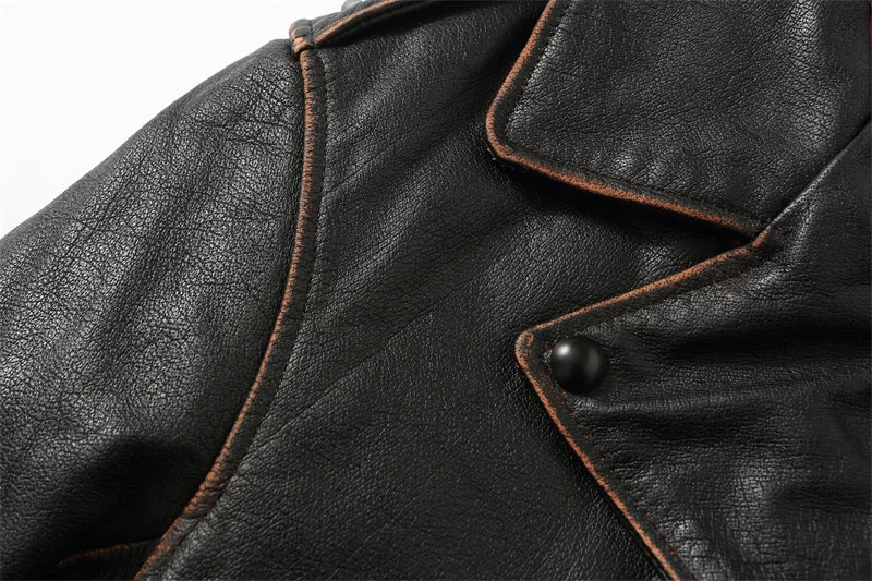 Retro Black Winter Leather Jacket Men Vintage Style Plus Size 5XL Genuine Natural Thick Cowhide Diagonal Zipper Leather Coat