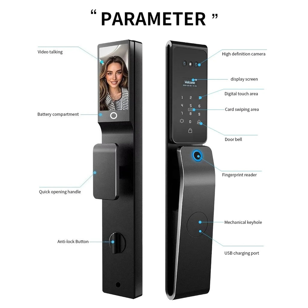 2026 New Tuya 3D Face Palm Recognition Smart Lock Durable Electronic Lock Waterproof Digital Lock Suitable for Europe, Israel
