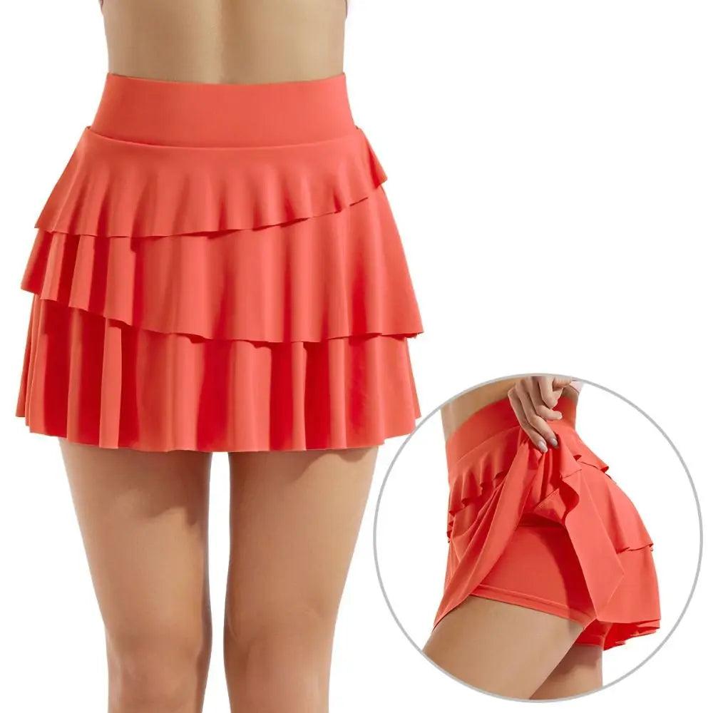 2 Pockets Women's Pleated Tennis Skirts Ruffle with Shorts Golf Athletic Skirt Quick Drying Tummy Control Sports Dance Skirt