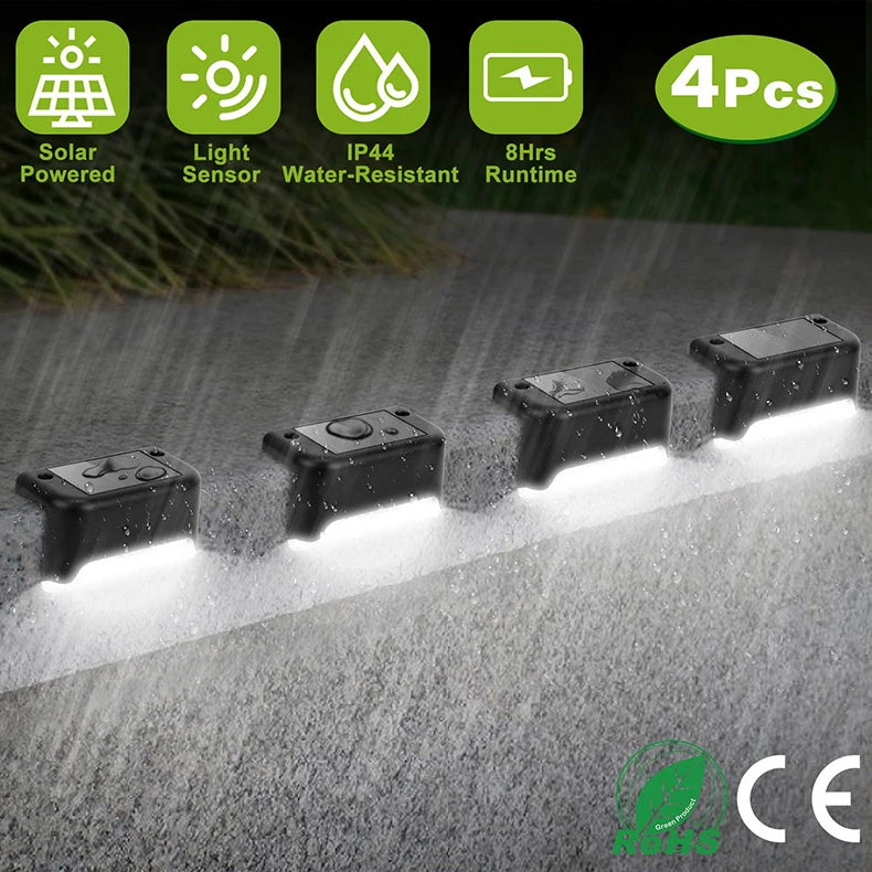 1/4PCS Solar LED Deck Lights Waterproof Outdoor Step Fence Lighting for Patio Yard Stairs Automatic Dusk-to-Dawn L-Shaped Design