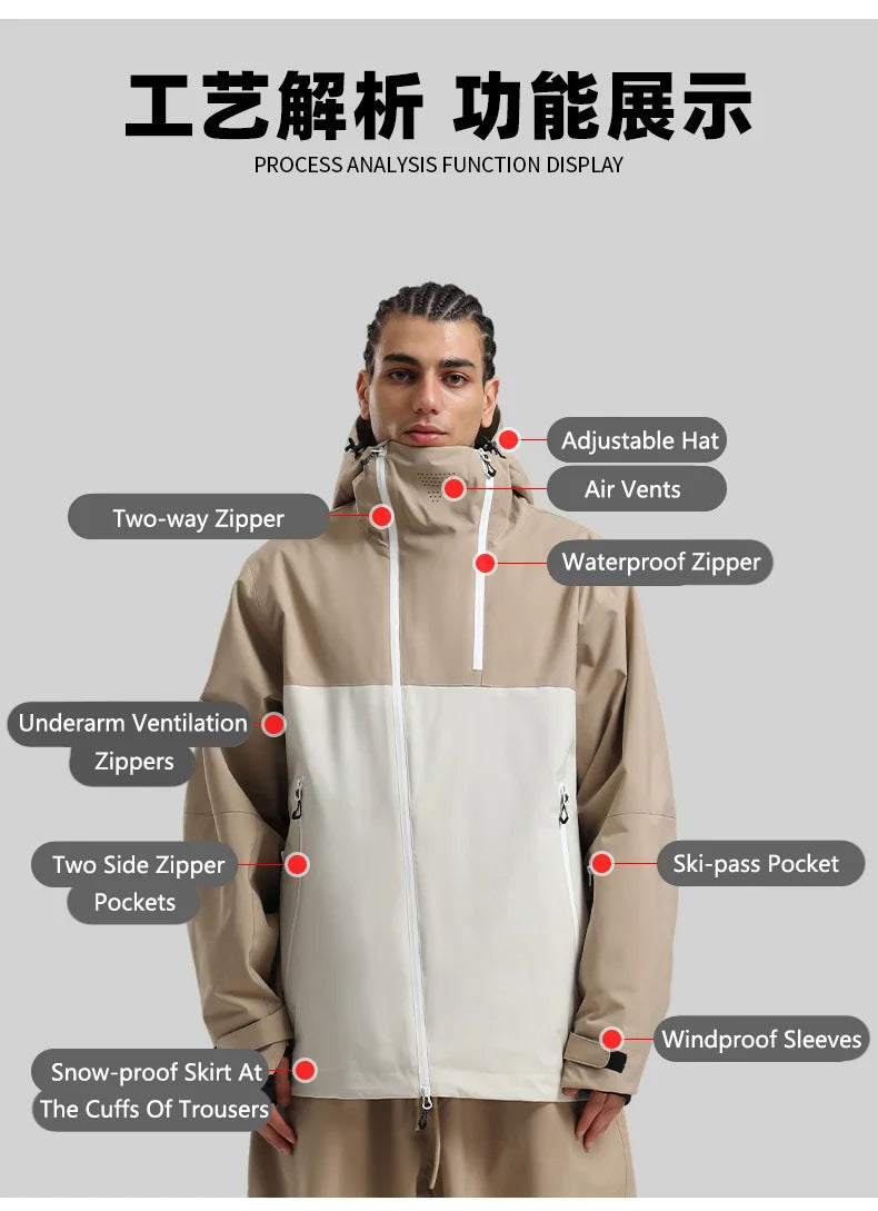 Gsou Snow Unisex Color-Block Ski Jacket Waterproof Snowboard Coat Breathable Loose Fit Women Men Professional Ski Wear
