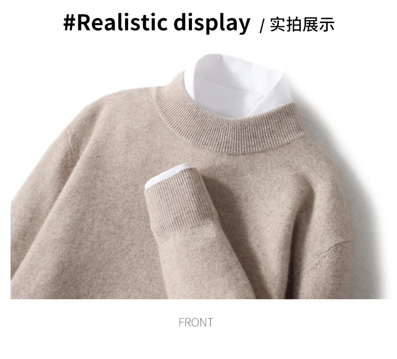 Autumn And Winter New 100% Pure Wool Men's Round Neck Thick Sweater Loose Knit Bottoming Shirt Cashmere Top