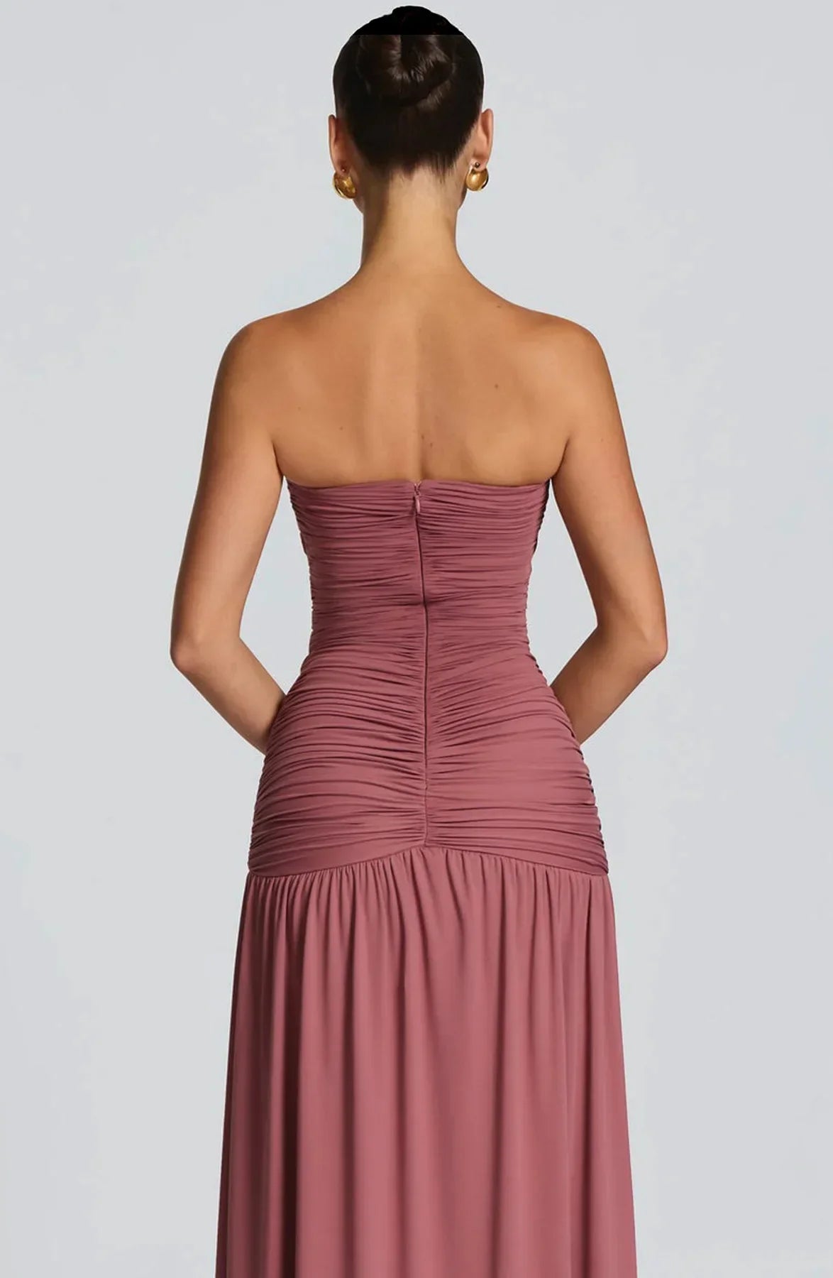 Women Elegant Deep V-neck Pleated Strapless Dress Chic Off-shoulder Backless Split Maxi Dresses 2026 Lady Evening Party Vestidos