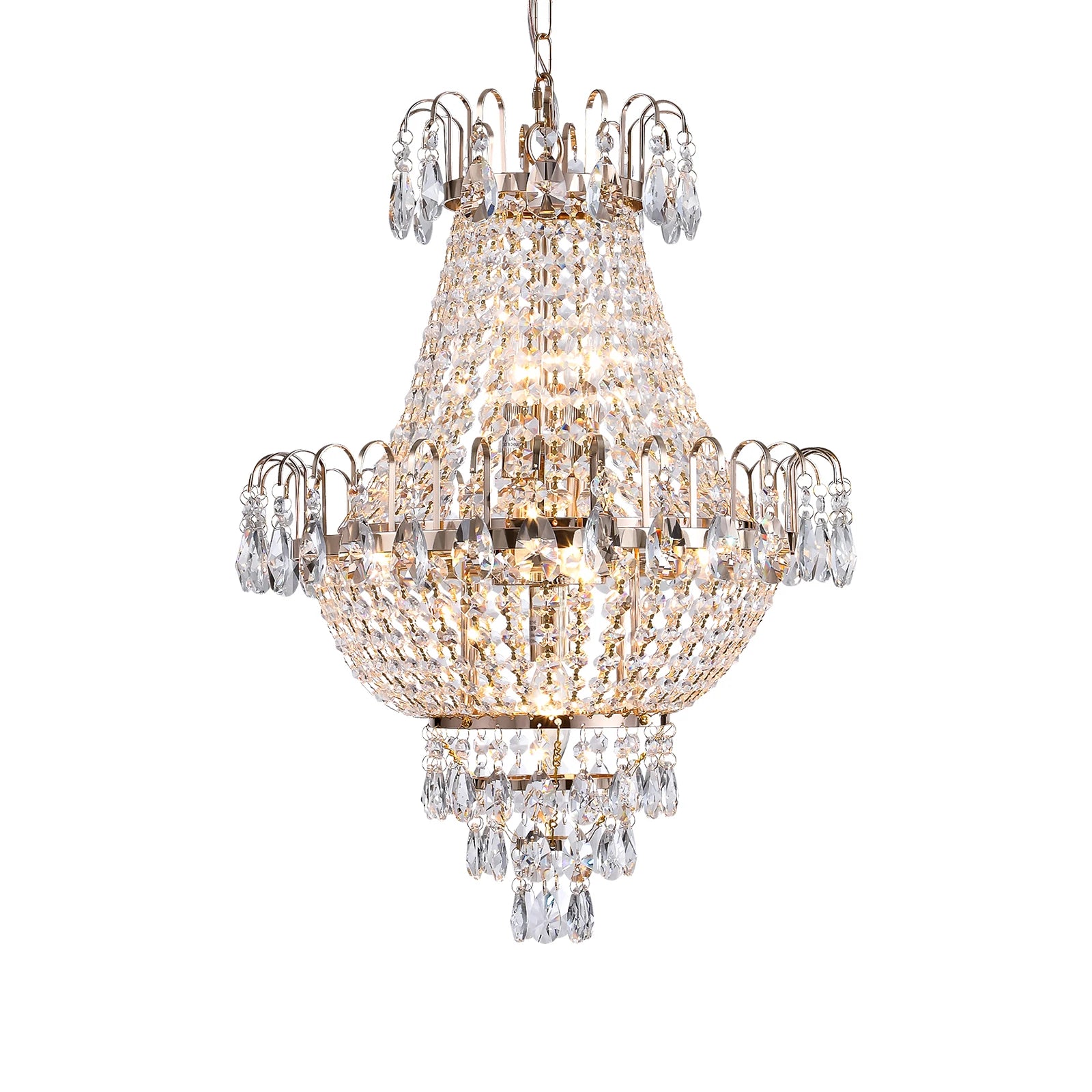 ARLGSITE Luxury Gold Crystal Chandelier Elegant Dazzling K9 Crystals Ceiling Light for Living Room Dining Room Hallway-Gold