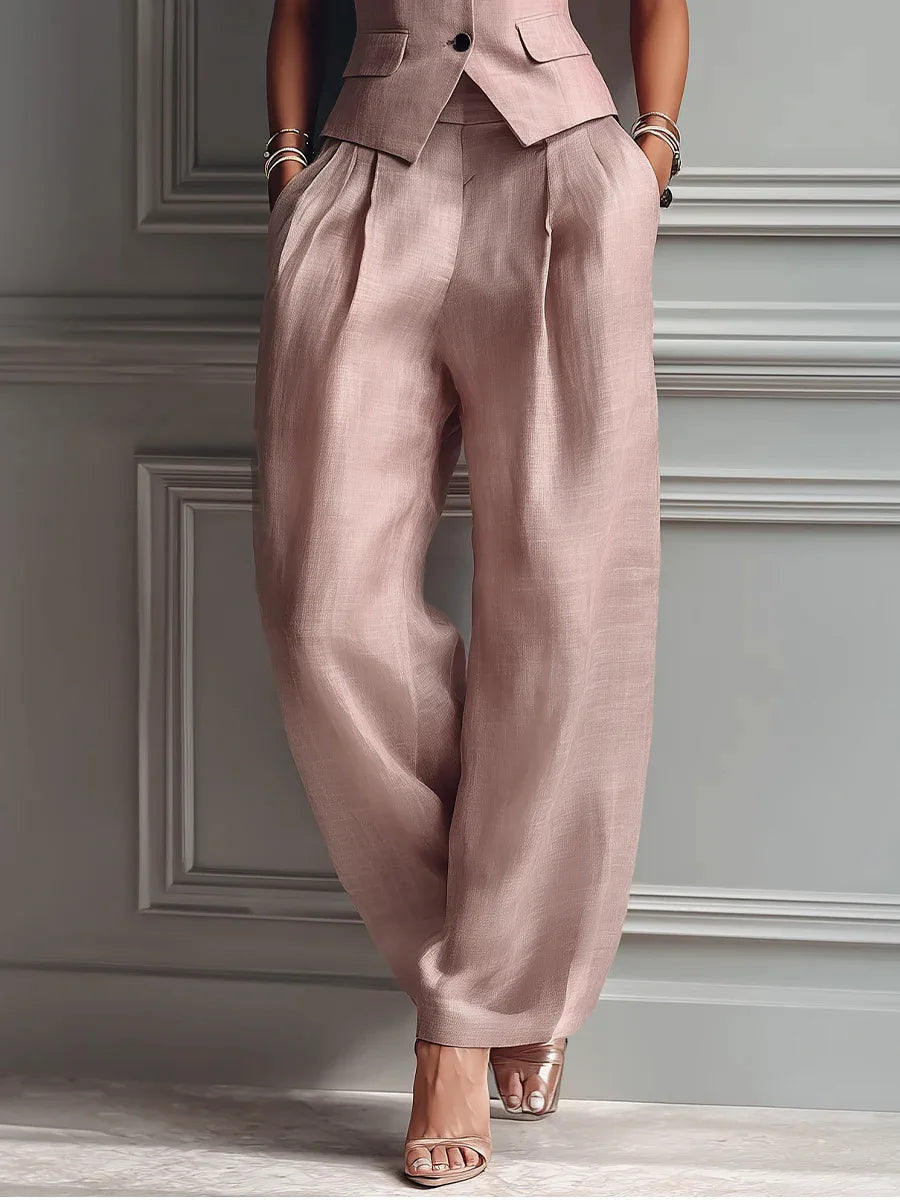 2026 Summer Women Two Piece Set Single-breasted Sleeveless Vest Top And Trousers Pants Set Suit Office Ladies Suits