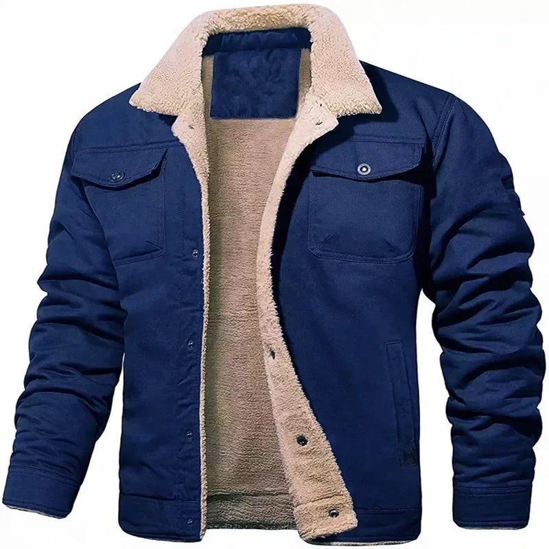 New Winter Men's Bomber Jacket High-quality Plush Thicken Wool Cargo Jackets Lapel Button-up Thick Warm Coat for Men Outwear 5XL