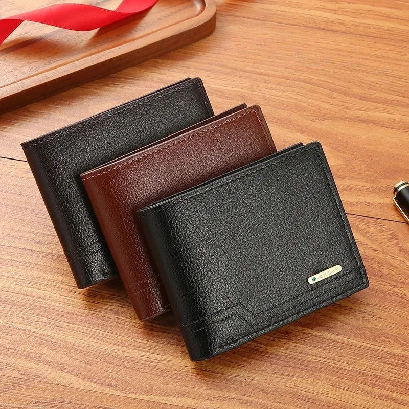 Fashionable Men's Bifold Short Wallet - Soft Lychee Pattern PU Leather Purse with Multi-Card Slots for Casual Style Card Holder