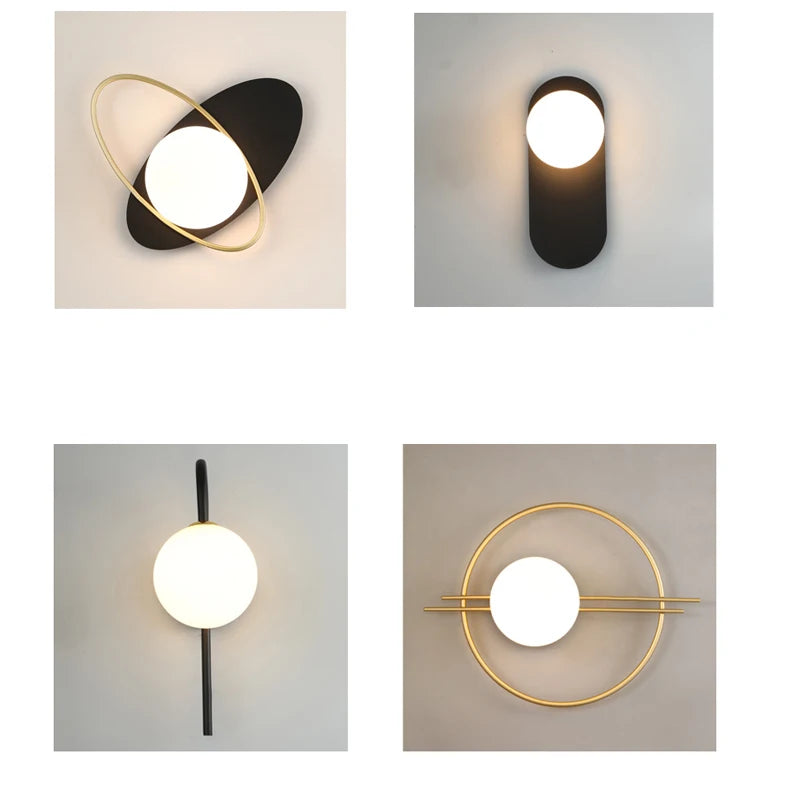 Modern LED Wall Lamps Black Gold Glass Ball Wall Sconces Living Rom Bedroom Hotel Decor Wall Lights Bedside Lights Aisle Lamp G9