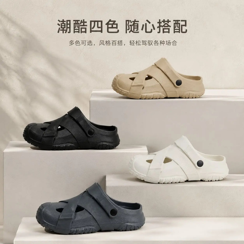 Men's Summer Closed-Toe Slides Soft & Bouncy Indoor Outdoor Two-Way Beach Shoes Versatile Casual Hiking & Outdoor Clogs