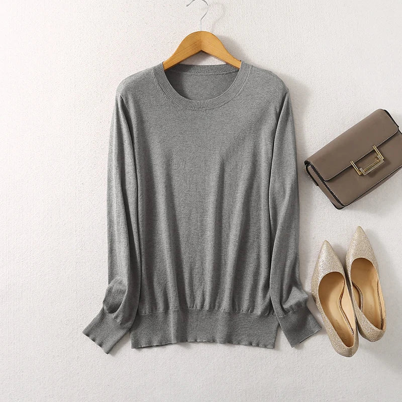 SuyaDream Woman Basic Sweaters Silk and Cashmere Blend O neck Pullovers Solid Sweaters 2024 Fall Winter Bottoming Shirts