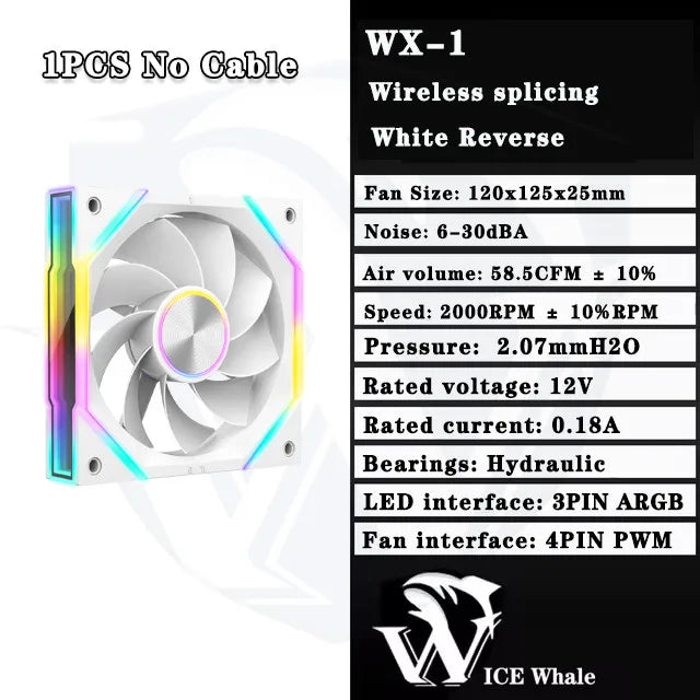 ICE Whale WX-1 Wire-Splicing PC Case Cooling Fan ARGB Mirror Cycle Light Effect 800-2000RPM PWM Water Cooling 360mm Cooler Fan