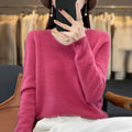 Basics 2024 Autumn Winter Women Sweater 100% Merino Wool V-Neck Knitwear Solid Office Lady Pullover Long Sleeve Cashmere Clothes