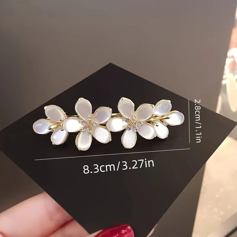 Elegant Floral Hair Barrette, French Clip Spring Hair Claw, Rhinestone Accents, Bridal Hair Accessory For Half-Up Hairstyles