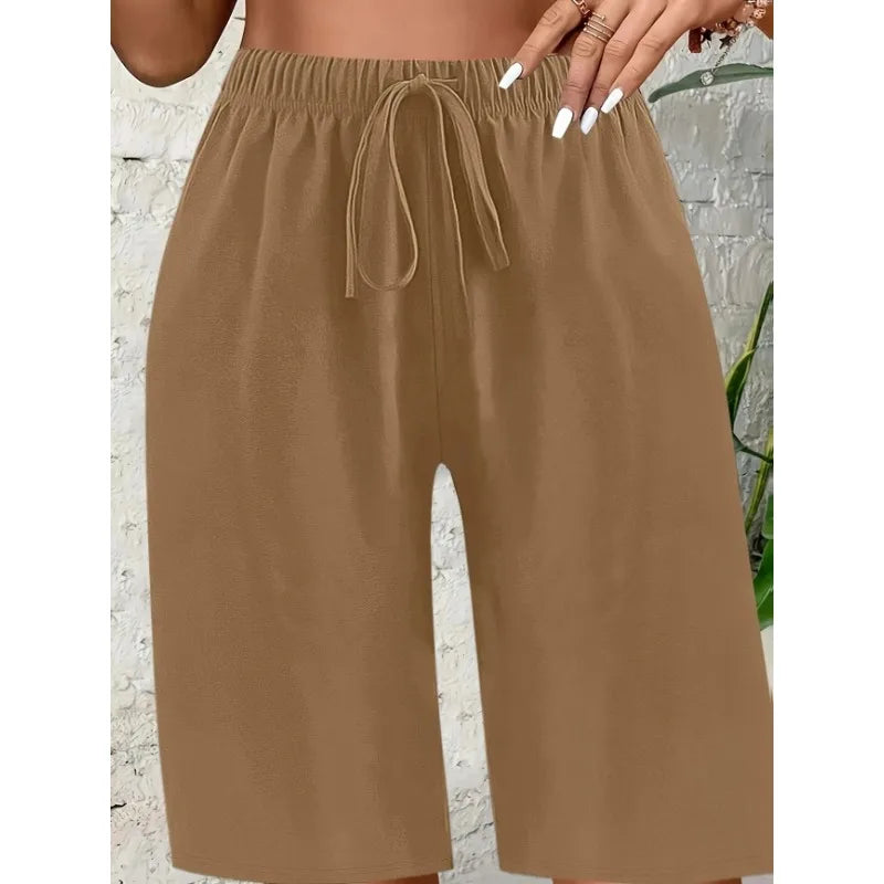 Plus Size 1XL-5XL Women's Fashionable Elastic Waistband Drawstring Loose Casual Comfortable Cropped Pants