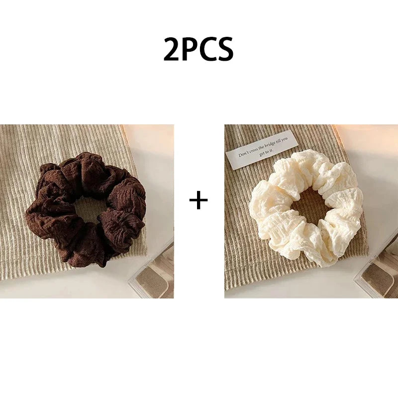 1/3pcs Solid Color Pleated Hair Tie for Women Brown Elegant Daily Wear Hair Ring Fashion Girls Scrunchie Hair Accessories