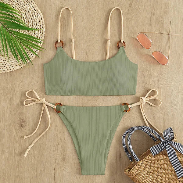 Sexy Ribbed Bikini for Women, Push Up Swimwear, Female Bikinis Set, Beachwear with Straps, Brazilian Bathing Suits, Swimsuits