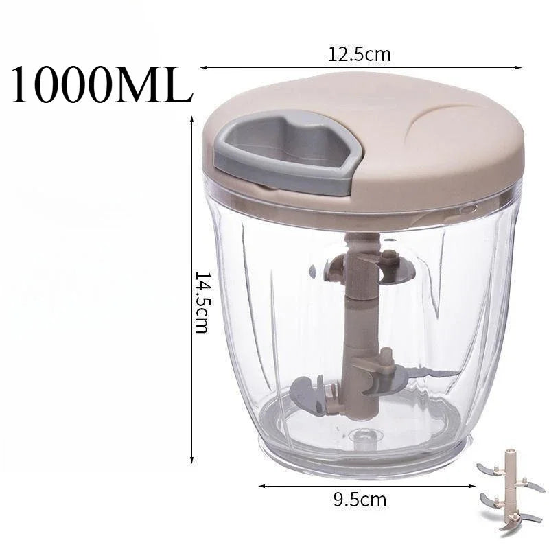 Manual Garlic Chopper & Vegetable Slicer – 500/1000 ml Fruit Crusher, Kitchen Blender & Meat Grinder