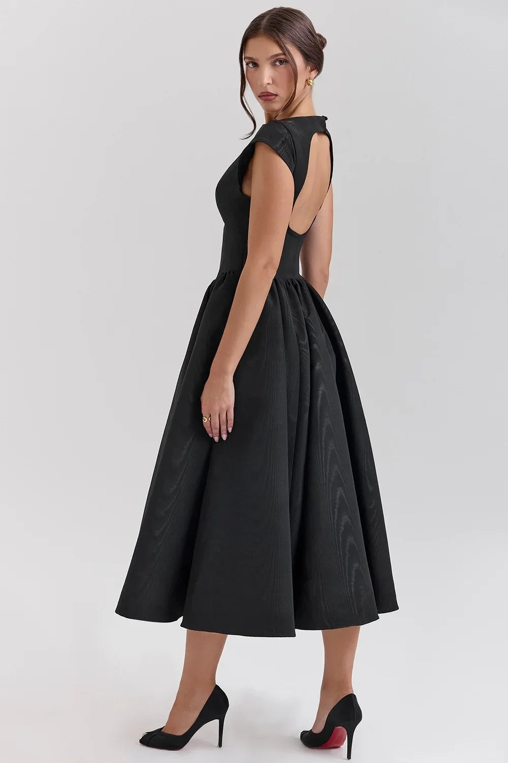 Summer Women Backless A-line Sexy Maxi Dress Gown Solid Hollow Out Sleeveless High Waist Club French Style Pleated Dress