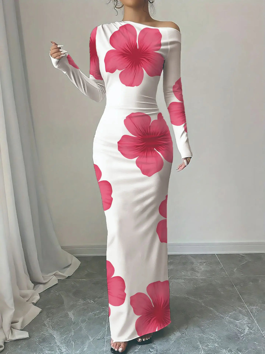 European and American 2025 Autumn New Printed Long Skirt Temperament Slim Long Sleeve Dress