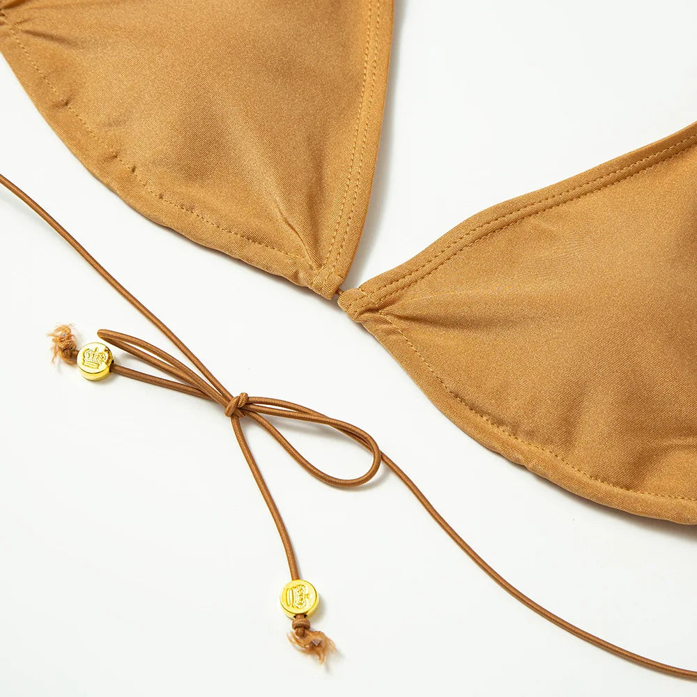 Women Bikini Two Piece Summer Sexy Halter Neck String High Waist Backless Solid Slim Holiday Beach Swimsuit Brazilian Swimwear
