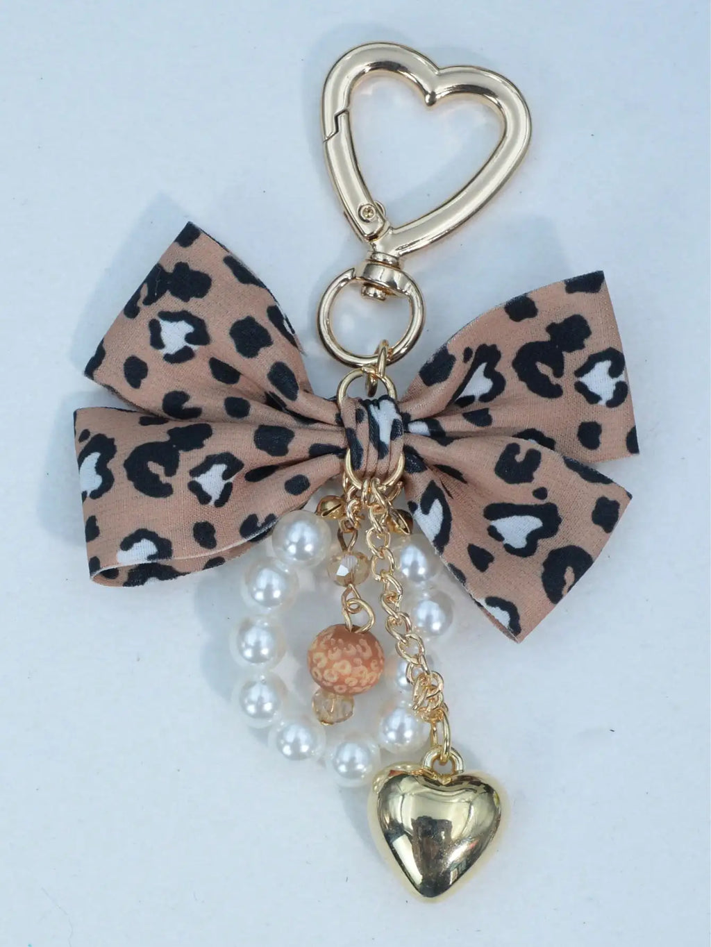 Leopard Print Bow Keychain Heart Pendant Women's Bag Simple Charm Pearl Keychain Beaded Charm Gift For Women