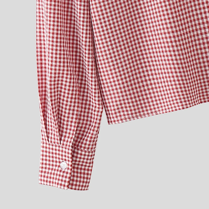 INCERUN Men Plaid Shirt Lapel Long Sleeve Patchwork Loose Men Clothing Streetwear 2026 Spring Fashion Casual Tops Male Shirts