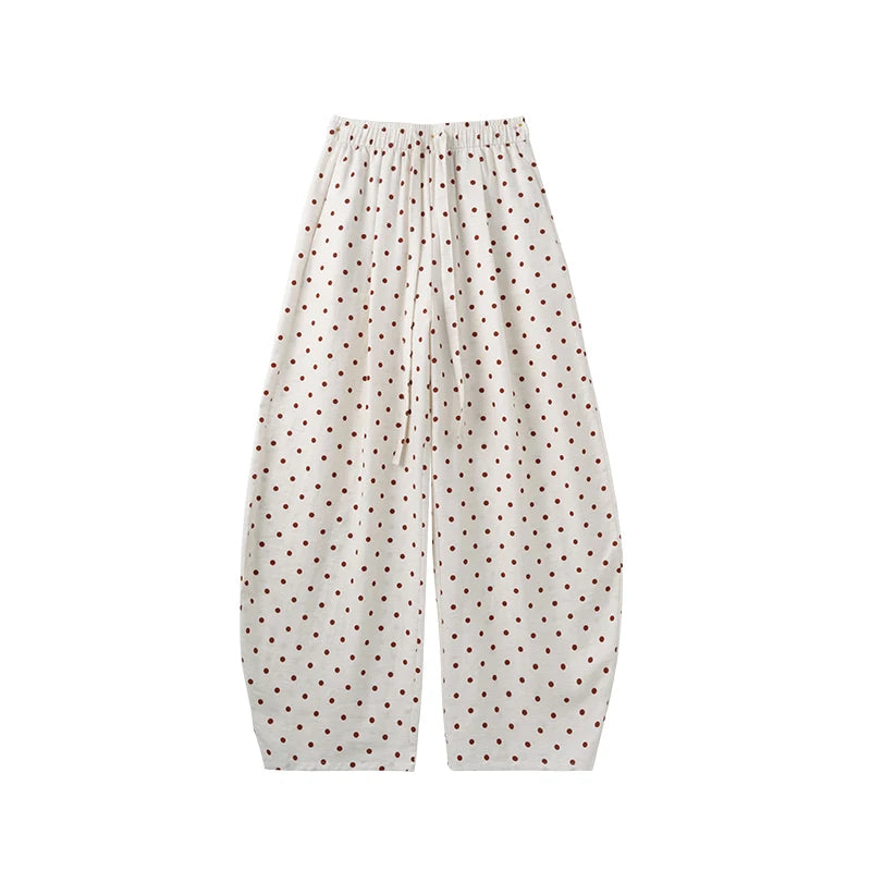 Linen Polka Dot Wide-Leg Pants for Women's Summer, Thin High-Waisted Loose and Laid-Back Style Yamamoto Pants, Casual Straight-L
