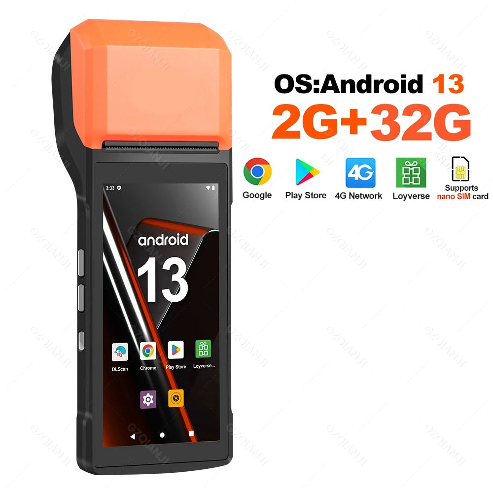 Handheld POS Android 13 Bluetooth Wifi, 2D Barcode Scanner optional, Built-in 58MM Thermal Receipt Printer For Business,Store