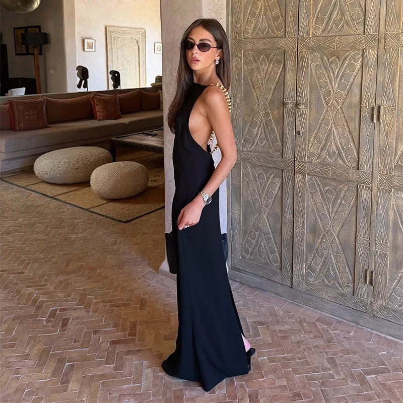 Sexy Bead Strap Maxi Dresses Women's Slim Sleeveless Backless Waist-cinching Hip-wrap Dress 2026 New Ladies Summer Evening Grown