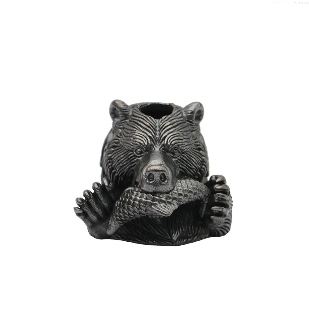 Bear With Salmon Brass Knife Beads EDC DIY Paracord Woven Bracelets Lanyard Pendants Accessories Outdoor Tools Hangings Charms