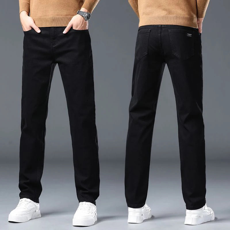 Men's Slim Jeans Korean Fashion Elastic Straight Casual Denim Pants Comfortable Work Male Spring Autumn Trousers Black Gray