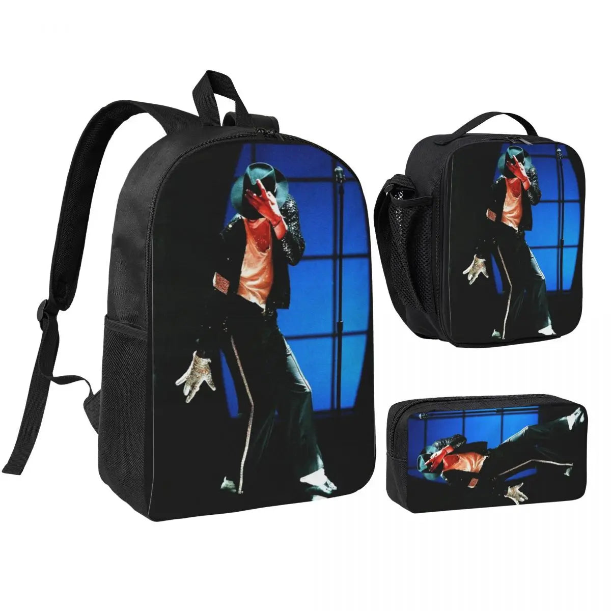 MJ Pop Legend Music 3pecs/set Backpack for Student Shoulder Bag Lunch bag Pencil Case