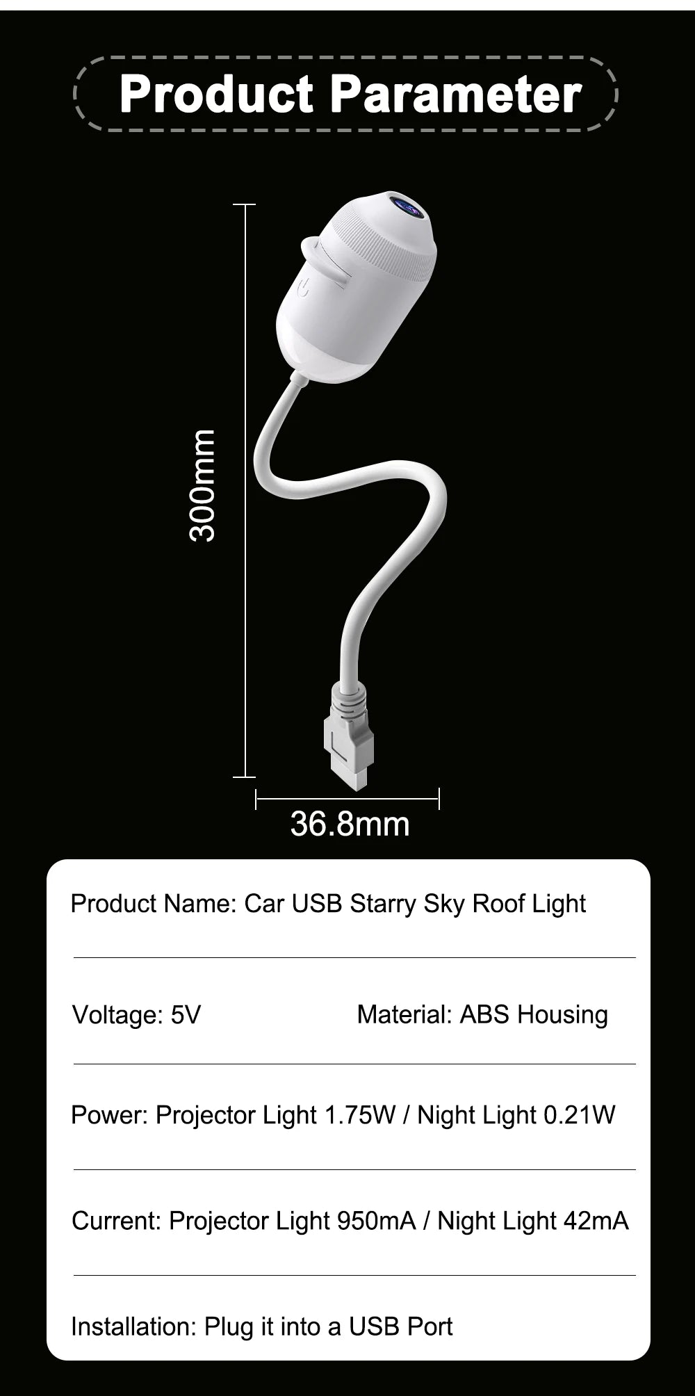 USB Car Interior Roof Star Galaxy Projection Ambient Lighting 360° Adjustable Starry Sky Ambient Projector Light Touch Control