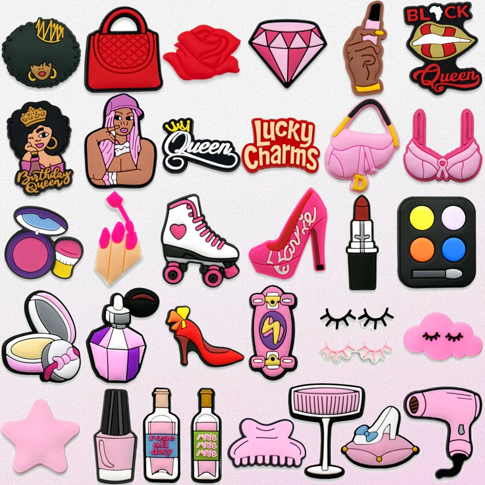 1pcs PVC Make Up Style Shoe Charms Women Girls Sandal Accessories Lipstick Perfume Shoe Decorations Pins for Gifts Clog Buckles