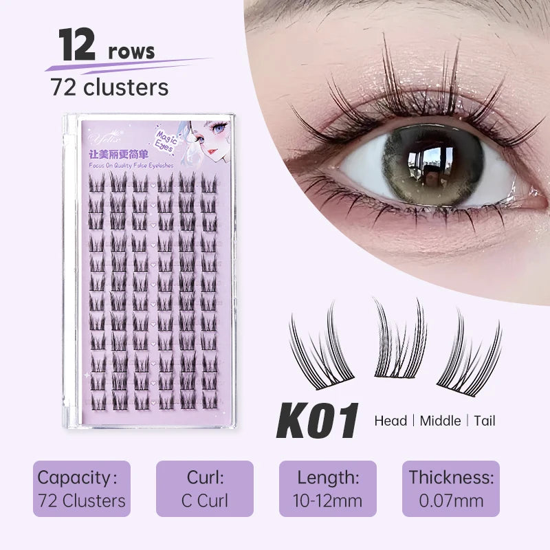 Yelix DIY Cluster Lashes Natural Eyelash Extension Volume Individual Lashes Mixed Tray Lashes Cluster Natural Eyelashes Makeup