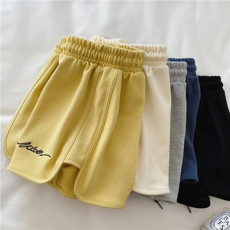 2026 Women Comfortable Loose Wide-legged Embroidered Drawstring A Pants Slim Waist Slim Fit Casual Home Versatile Sports Shorts
