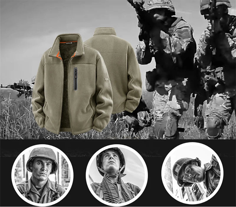 Solid Men's Fleece-Lined Bomber Jacket New Arrival Winter Windproof Stand-Collar Zip-Up Thicken Warm Plush Coat Fashion Clothing