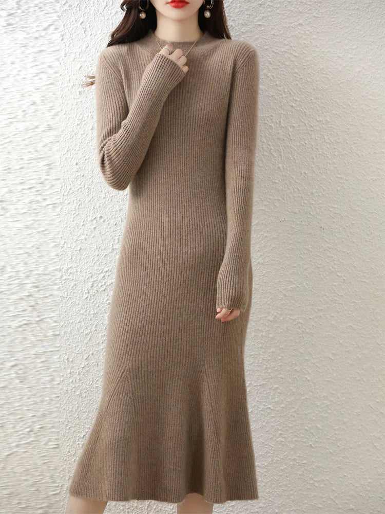 Cashmere Sweater Women's Knitted Dresses 100% Merino Wool O-Neck Elegant Party Dress Autumn Winter Female Pullover Casual Skirts