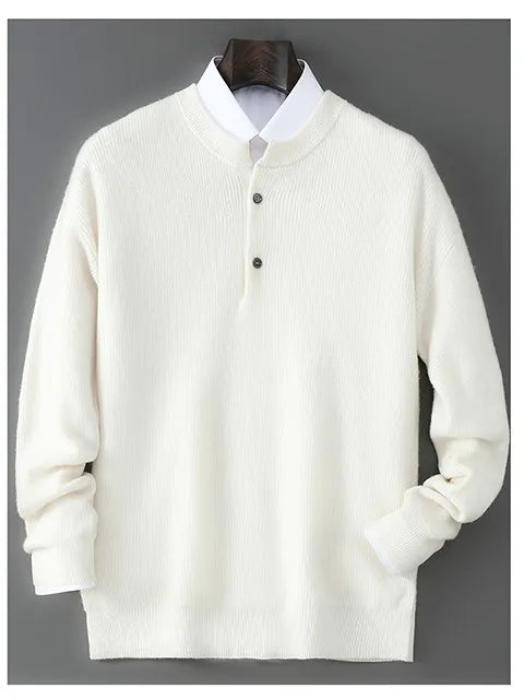 MVLYFLRT Men's 100% Merino Wool Round Neck Pullover Sweater Casual Thick Knit Autumn Winter Warm Cashmere Feel Sweater