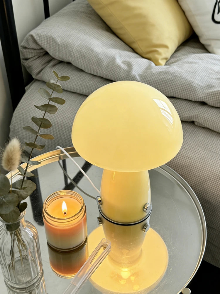 Forest Shade Glass Mushroom Table Lamp Nordic Bauhaus Ins Cream Style Girly Living Room Bedroom Bedside Ornament Ambient Night