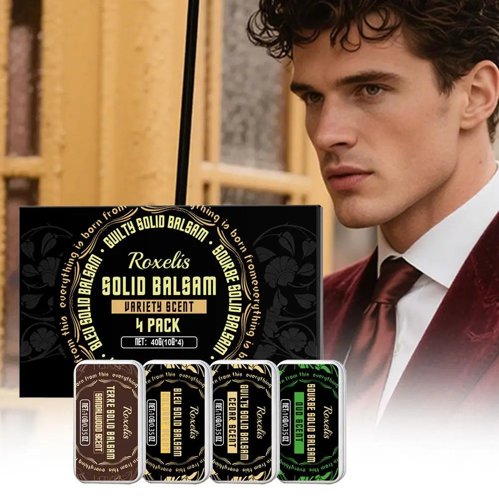 Men Solid Cologne Fragrance Set 4 In A Box - Portable Deodorant Balm Gel, Long-lasting Woman Floral Scent for Daily Use