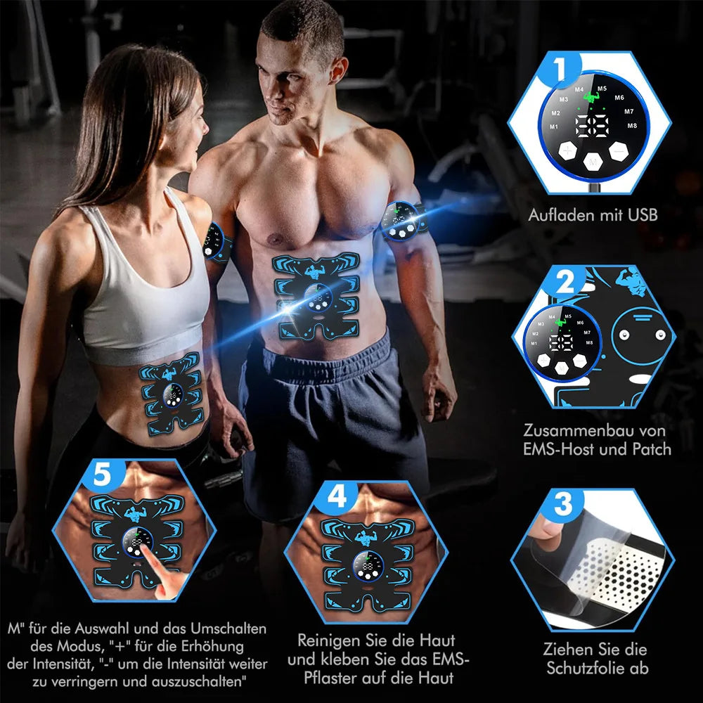 Rechargeable EMS Abdominal Trainer Muscle Stimulator Fitness Equipment - Portable Home Gym Device for Abdomen Glutes