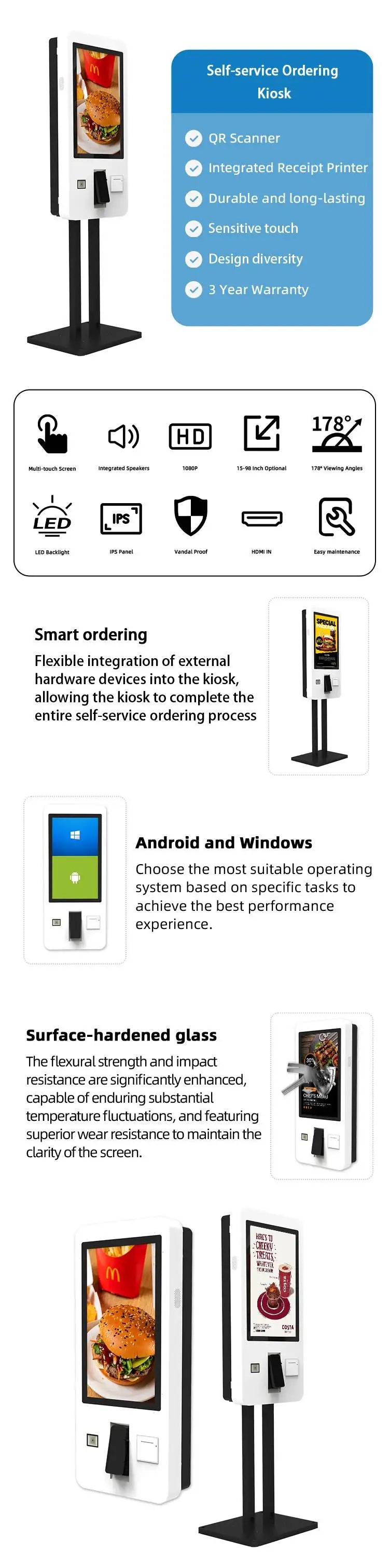 Interactive Self Service Payment Automatic Touch Screen Kiosk Mcdonalds Self Ordering Machine Digital Signage for Restrurant
