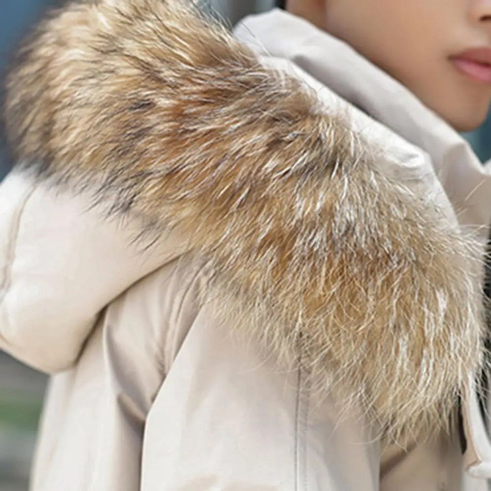 Men Down Jacket Fur Collar Hooded Long Sleeve Solid Color Winter Coat Zipper Placket Pockets Thickened Puffer Outwear