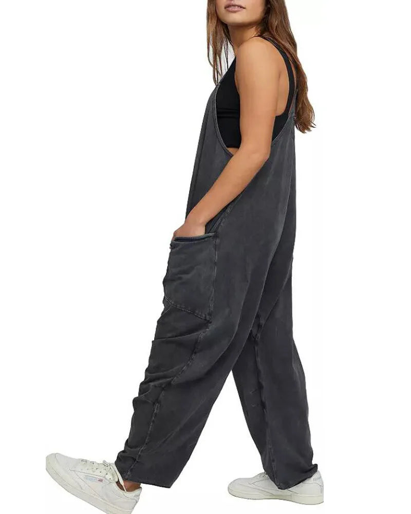 Women Casual Spaghetti Strap Sleeveless Jumpsuit Vintage Harajuku Wide Leg Loose Pants Summer Solid Oversize Overalls Rompers
