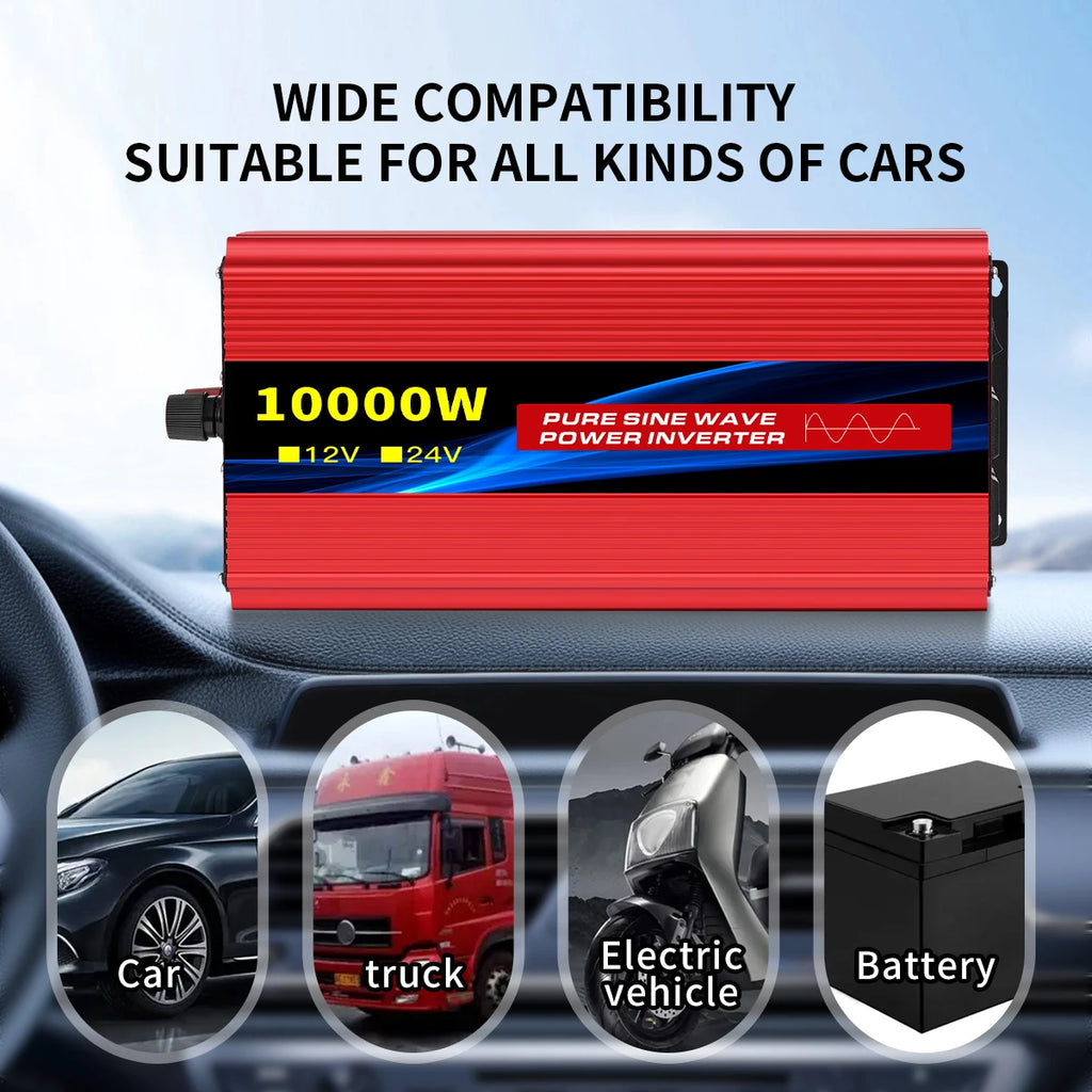 Power Inverter 10000W DC 12V to AC 110V 60HZ Pure Sine Wave Inverter with LCD Display Remote Control 4AC Outlets