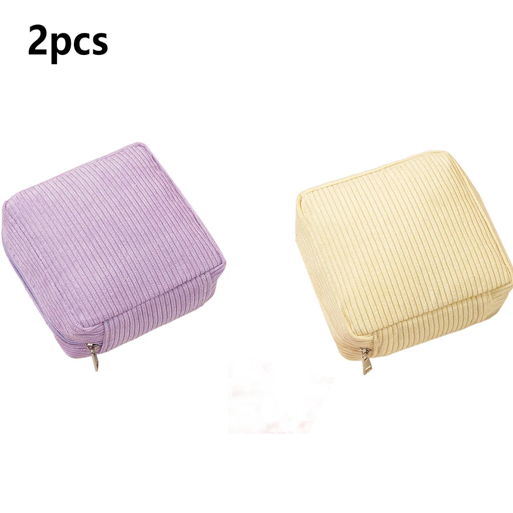 Mini Toiletry Bag, Emergency Bag Aesthetic Cosmetic Bag Small Make-Up Sanitary Napkin Made of Corduroy Makeup Bag for Women