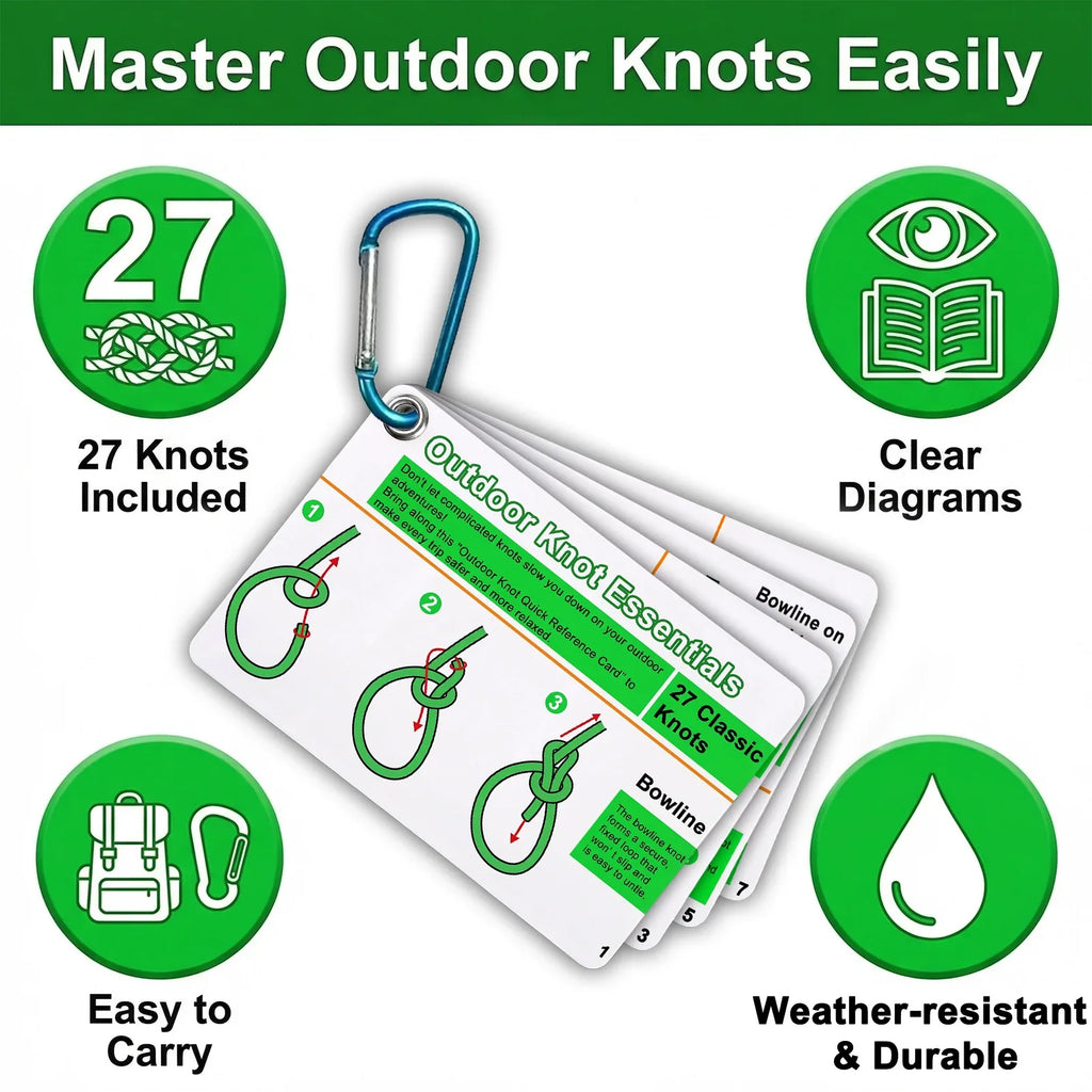 Outdoor Knot Tying Guide Cards Waterproof Plastic Reference Carabiner Survival Emergency Tools For Hikers Campers Scouts Gifts